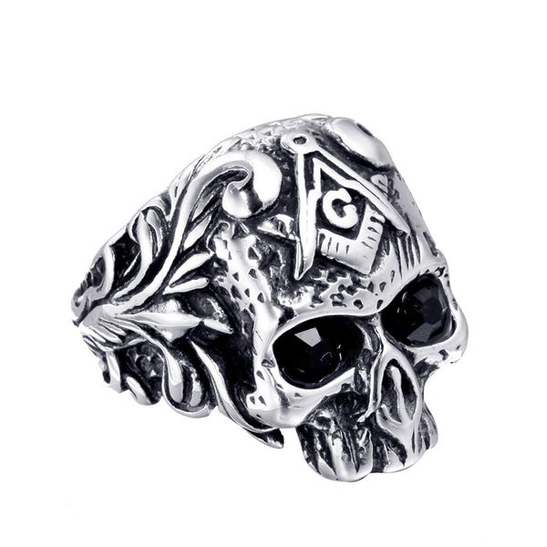 

titanium skull punk stainless steel men's asonry ring, Silver