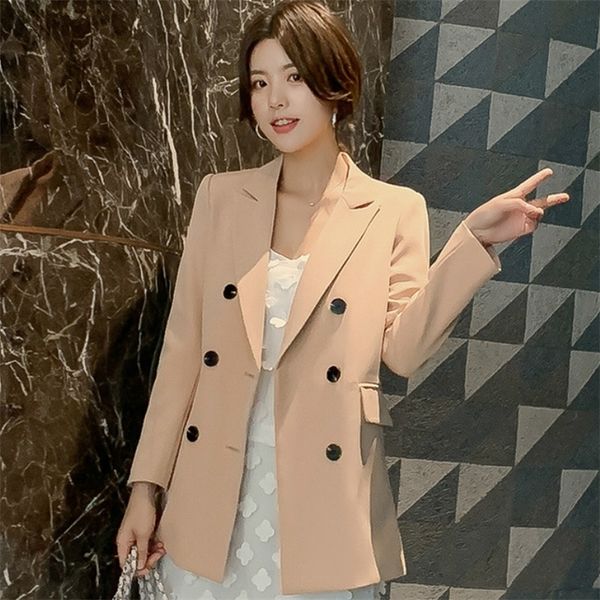 

women blazer jacket ol spring coat casual double breasted notched collar female loose jackets fashion suits outwear 201023, White;black
