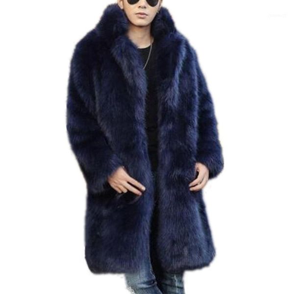 

men winter parka overcoat long sleeve faux fur coat thick warm imitation fur coat jacket faux outwear1, Black