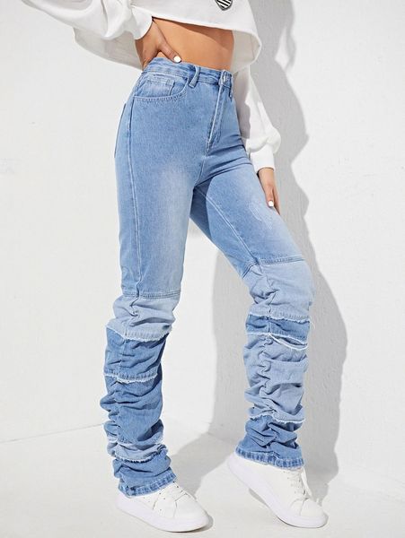 

high waist raw cut ruched jeans q9zt#, Blue
