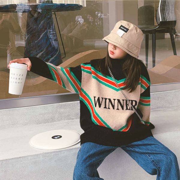 

foreign new girls' pullover sweater 2020 sle children's autumn and winter cloth dac4, Blue