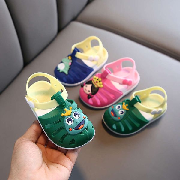 

1-3-year-old toddler sandals summer soft soled baotou boys and girls indoor baby plastic beach sho, Black;red