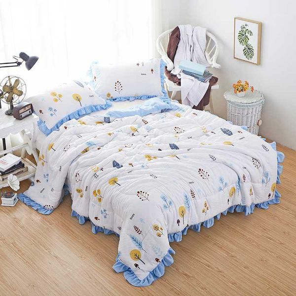 

washed cotton summer quilt single double blanket with ruffle twin full queen machine washable cartoon lg151