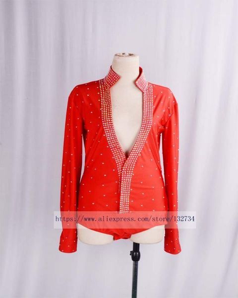 

customizing red latin shirts latin dance dress clothing salsa leather belt competition man shirt black spandex fabric1, Black;red