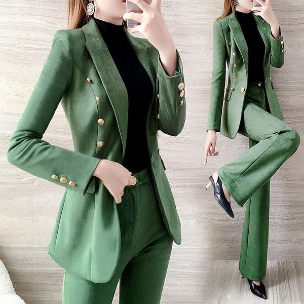 

winter double breasted suits formal luxury work office women korean style airline stewardess uniform conjuntos clothing eg50xf, White
