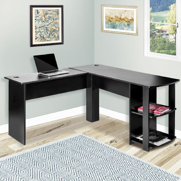 

us stock l-shapped desk office storage shelf /pc table workstation writing table/maximize office space