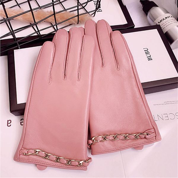 

women' genuine leather winter warm sheepskin touch screen gloves pink chain mittens new arrival, Blue;gray