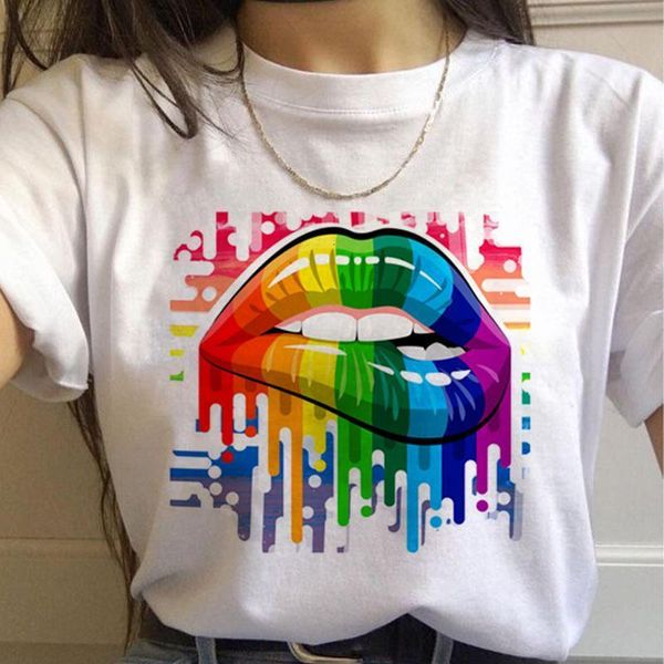 

lgbt rainbow lips t shirt women gay pride ullzang 90s t-shirt lesbian graphic funny print tshirt new fashion tees female, White