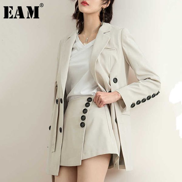 

eam] new spring summer lapel long sleeve beige brief button split joint loose jacket women coat fashion tide jq290 201016, Black;brown
