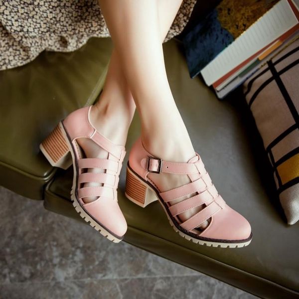 

korea style women shoes thick heel gladiator summer sandals students casual shoes fashion high heel women sandals 32-43, Black