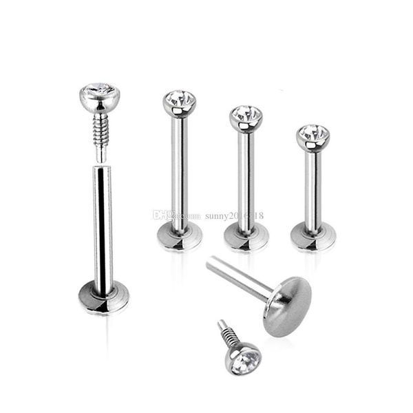 

punk trendy silver 16 gauge lip rings surgical steel labret piercing bar ear studs diamonds crystal nose ring eye sqchor beauty888, Black