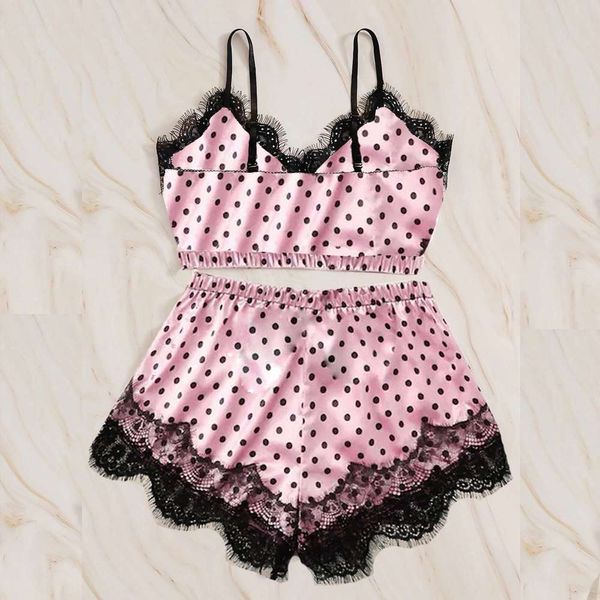 

summer ice women lace sling suit pajamas lovely silk home clothes, Black;red