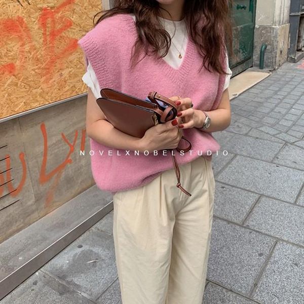 

women's vests v neck girls pullover vest sweater autumn winter pink knitted women sweaters sleeveless warm casual oversize, Black;white