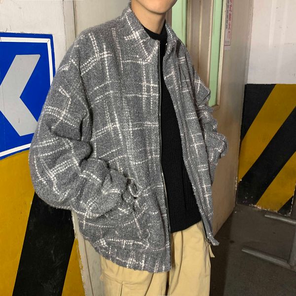 

2020 men coat winter korean style thick streetwear geometric lines design oversize peacoat warm mens coats and jackets rsdu