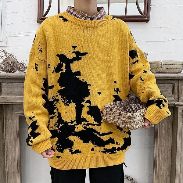 

2021 new new fashion tie dye men sweaters autumn pullovers men's korean hip hop streetwear oversized casual qxhh, White;black