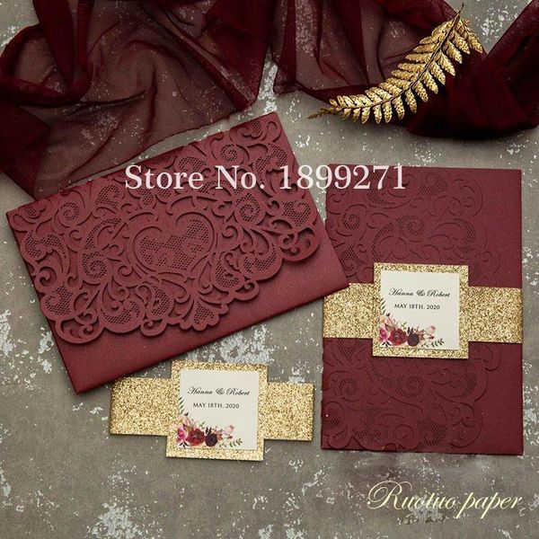 

2020 wholesale elegant latest hochzeitskarten flower branch wedding invitation glitter wedding greeting cards with rsvp envelope