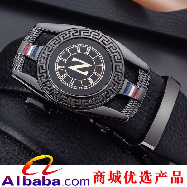 

auto button business letter z men's leather belt, Black;brown