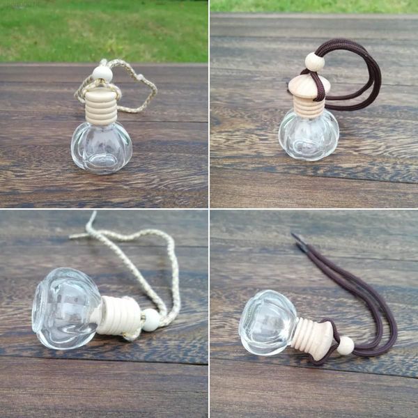 

12ml clear glass car pendant hanging refillable perfume packaging bottle with wooden cap 2 colors dha1925