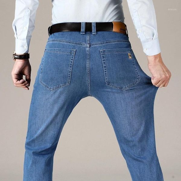

2021 spring autumn new men's light blue business jeans plus size 44 46 stretch denim straight-leg pants male brand trousers,18521