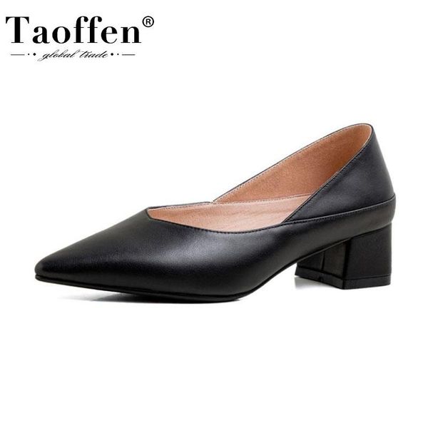 

taoffen натуральной кожи женщин насосы спринг насосы платье офис дамы партии остроконечные toe обувь женщина обувь размер 34-39, Black