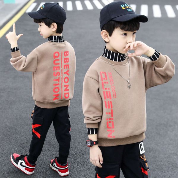 

sweater boys' thickened 2020 winter wear zhongda korean high collar children's warm plush bottom coat, Black