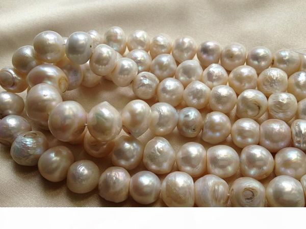 

12-14mm huge sized cultured freshwater pearls round potato loose beads 15 inches, White