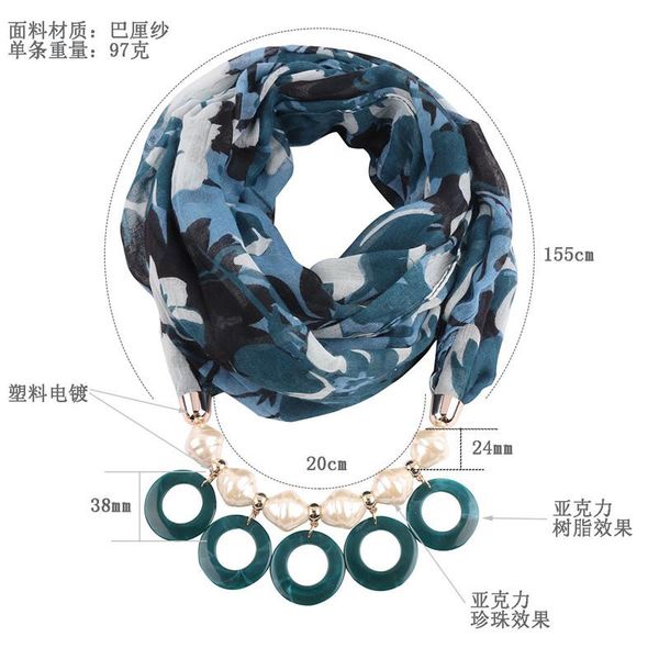 

runmeifa 2019 new fashion pendant necklace scarf for women spring autumn muslim head scarf bohemia female clothing accessories bbyvjh, Blue;gray