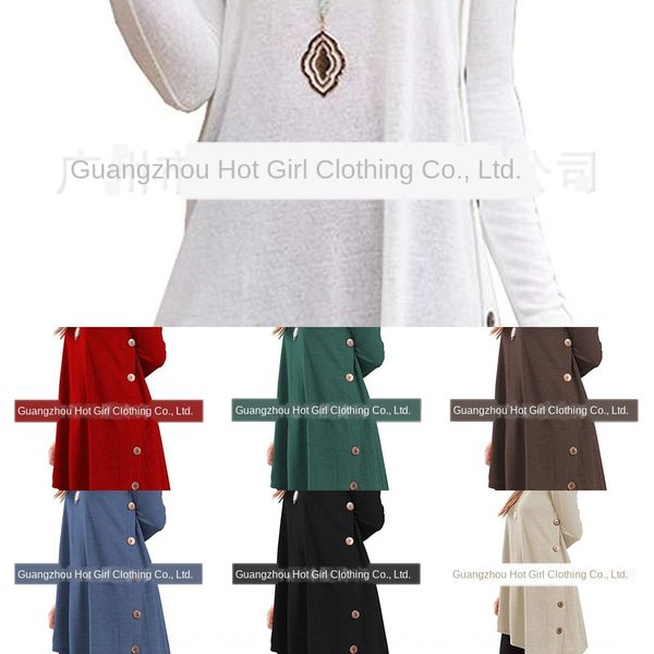 

autumn winter 2020 women's long sleeve button round neck irregular button dress hem dress uryqb, Black;gray