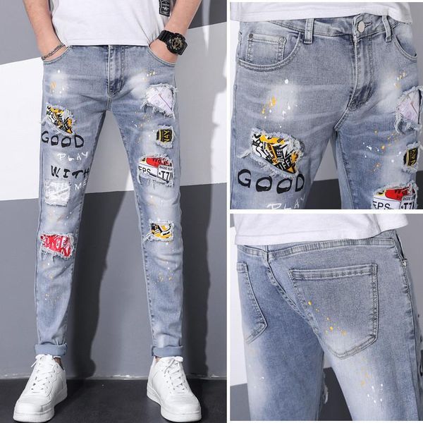 

ymwmhu men jeans streetwear spring autumn male straight stretch brand denim pants summer overalls slim fit trousers 20201, Blue
