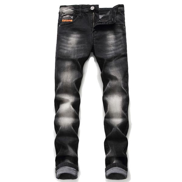 

men's jeans european and american style wash wear small scratches straight male decay elastic trousers, 2001, Blue