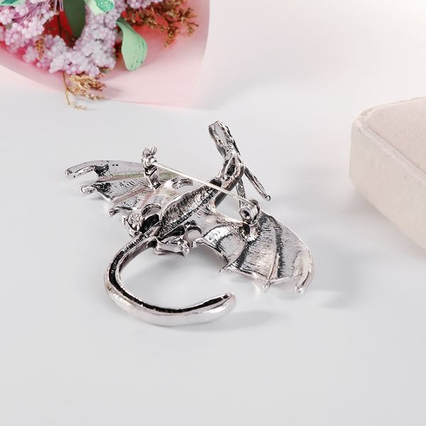 

new european and american personality exaggerated dragon brooch animal brooch alloy oil drop pin clothing accessories wholesale, Gray