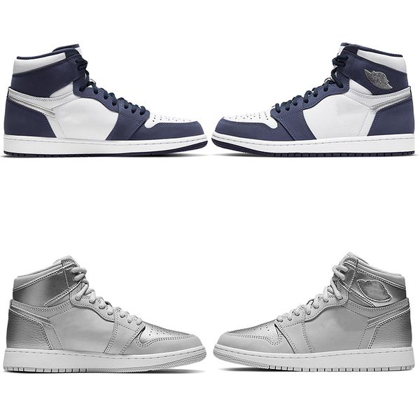 

released 1 og high co.jp x basketball shoes mens midnight navy metallic silver white toe sports designer sneakers trainers size 36-45