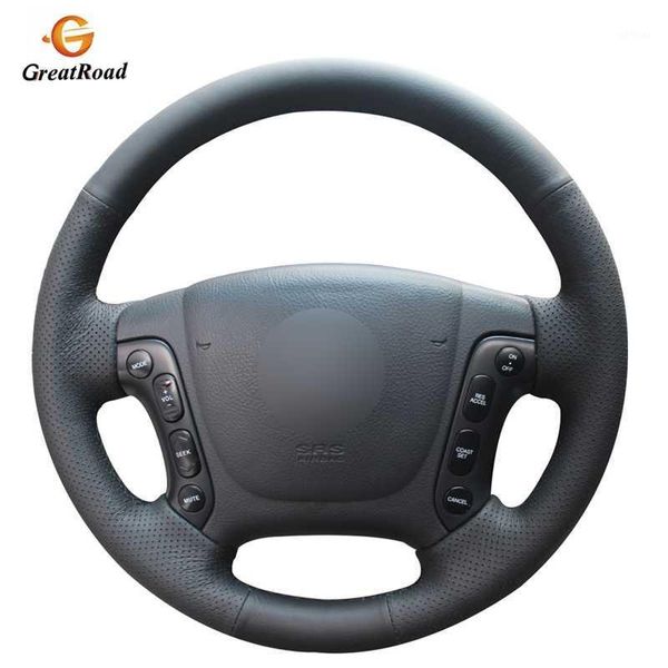 

black genuine leather car steering wheel cover for santa fe 2007 2008 2009 2010 2011 20121