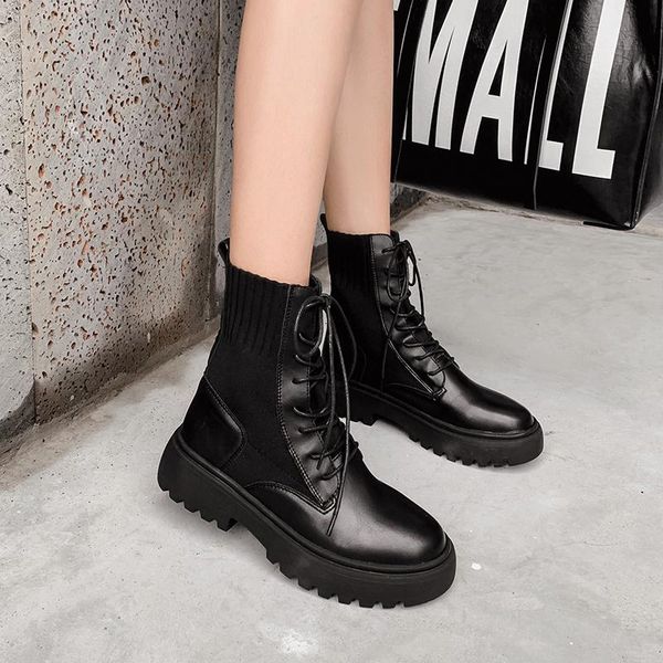 

shoes fashion woman boots-women round toe ankle booties women punk shoes 2020 rock low heels autumn winter snow boots ymb280, Black