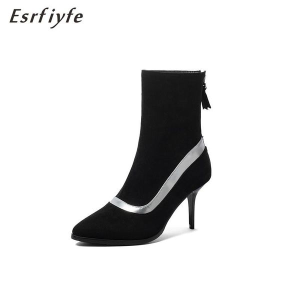 

boots esrfiyfe women high heel large size fashion female pointed toe young ladies ankle winter zapatos de mujer, Black