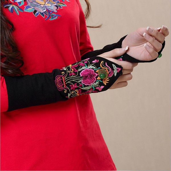 

five fingers gloves 2021 vintage tactical mujer harajuku guantes chinese style femme autumn winter clothing embroidery eldiven women, Blue;gray