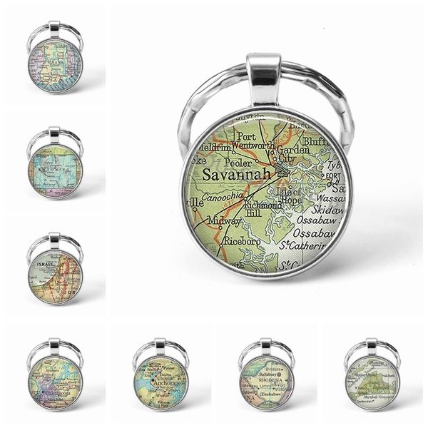 

metal keychain handmade vintage israel world map earth geography key chain glass dome keychains for men women gift, Slivery;golden