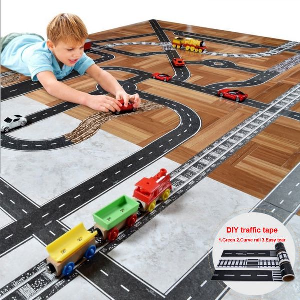 

scene traffic 5cm*5m wide creative railway track road adhesive masking paper tape diy design sticker kids toy car play