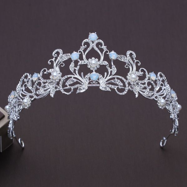 Benzersiz Açık Mavi Kristal Gelin Tiaras Taç Prenses Rhinestone Pageant Taçlar Düğün Saç Aksesuarları Gelin Saç Süsler J0121
