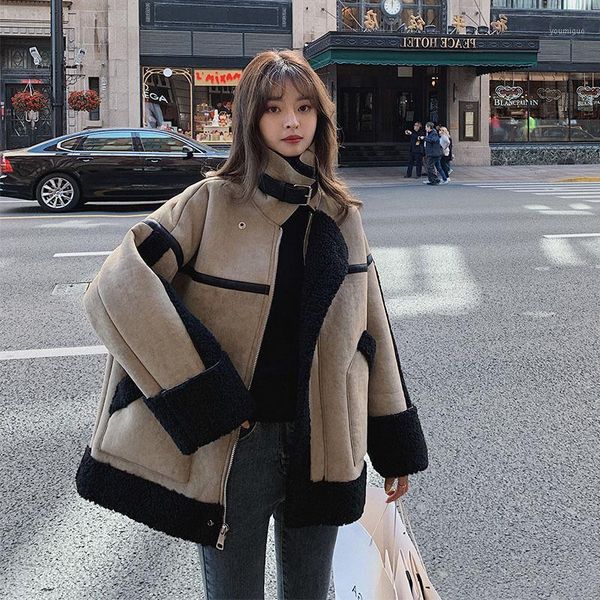 

winter coat women fuax fur coat women jacket fuax lamb fur warm thick loose plush fluffy jacket female winter jackets1, Black