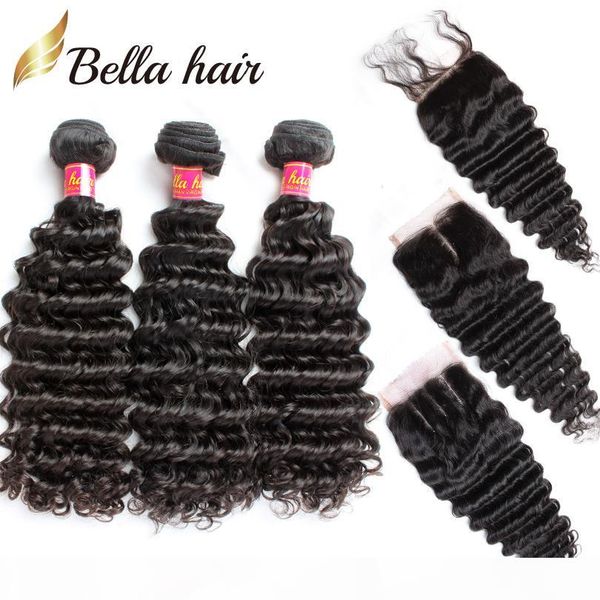 

белла волосы 8а lace closure с головы волосы пучки бразильский волос плетение уток черный цвет глубокая волна человеческих волос полный бес, Black