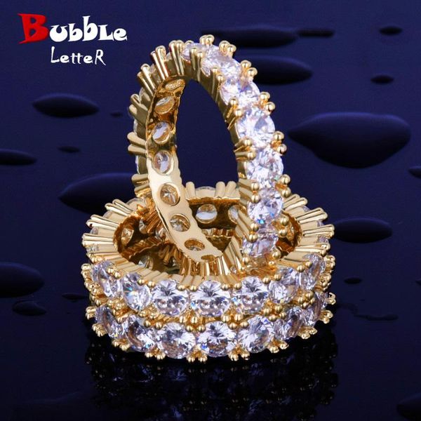 

cluster rings 4mm 1 row solitaire tennis men's ring copper charm gold color cubic zircon iced fashion hip hop jewelry, Golden;silver
