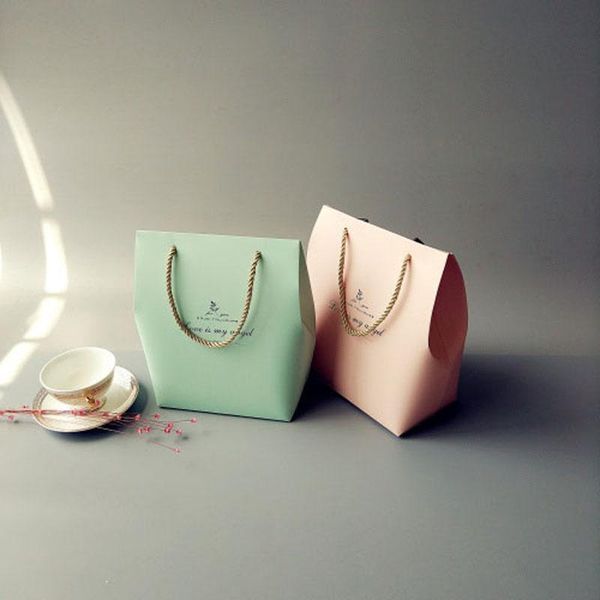 

gift wrap pink blue paper cake box with handle party dessert bag bakery macaron pastry cookies packaging