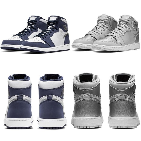 

2020 authentic 1 high og japan 2001 2020 co.jp mens basketball shoes midnight navy metallic silver 1s sports sneakers with original box, Black