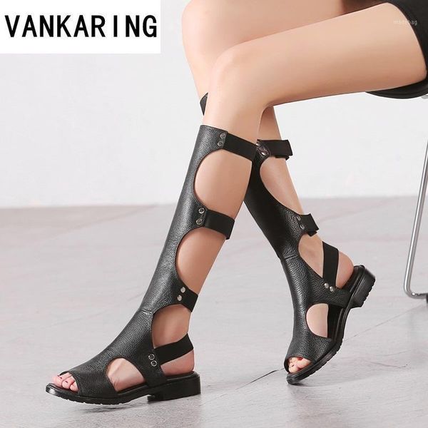 

boots classic design fashion gladiator summer sandals women knee high ladies cut-outs black leather dress shoes woman1