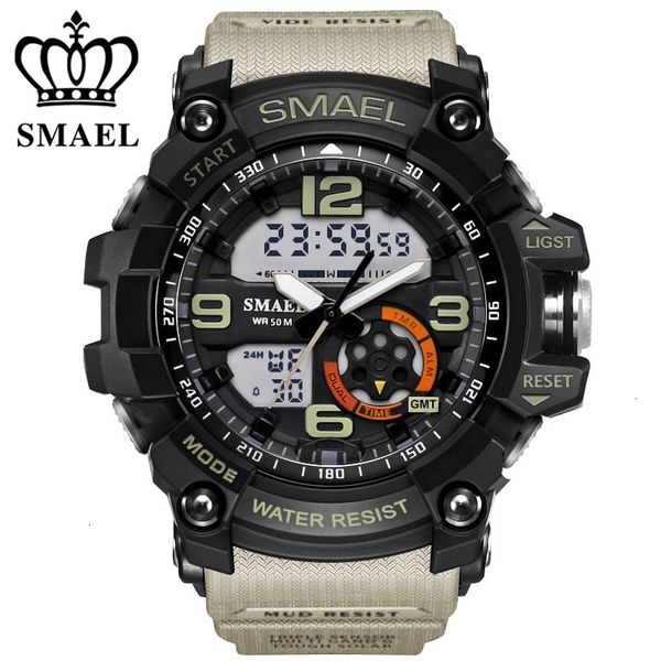 

smael analog-digital watch men sports 50m professional waterproof quartz large dial hours military wristwatches fashion, Silver