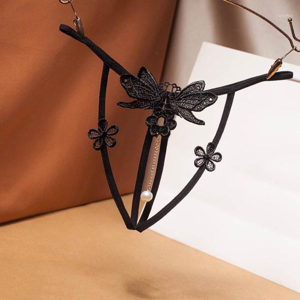 

women lingerie erotic g-string t-back underpants briefs lace tassel pearl underwear crotchless pants open crotch panties1, Black;pink