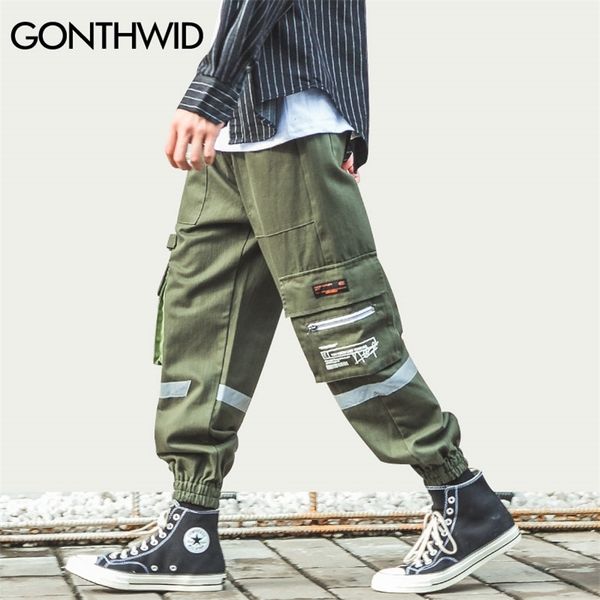 

gonthwid side zipper pockets cargo harem joggers pants streetwear men harajuku hip hop hipster casual baggy sweatpants trousers lj201217, Black