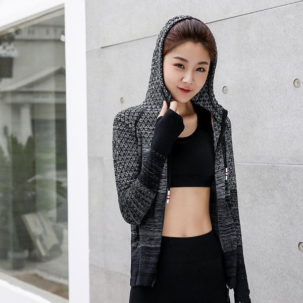 

running jackets spring and autumn sports long sleeve fitness slim fit zipper hooded coat female outdoor yoga jacket clothing who1, Black;red