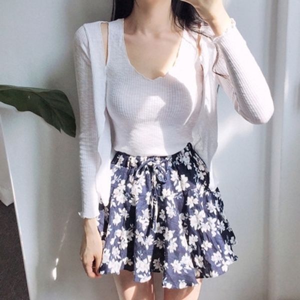 

hvqza dongdaemun new thin long sleeve short cardigan women's small camisole base shirt two-piece suit coat vest coat 0hxir, White